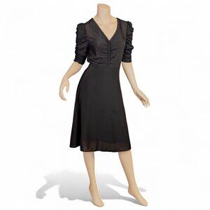 & Other Stories Black Silk Blend 3/4 Sleeve V-Neck Tea Dress * Size 8